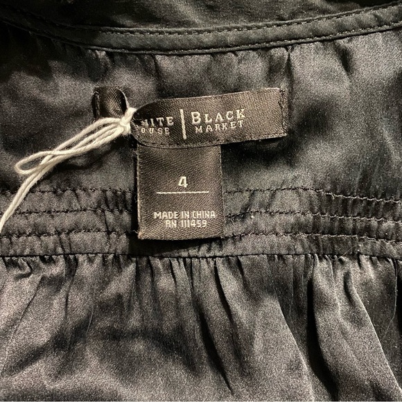 WHBM Black Silky Lace Ruffle V Neck Sleeveless A Line Dress - Picture 5 of 5